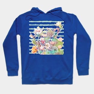 Watercolor cactus, floral and stripes design Hoodie